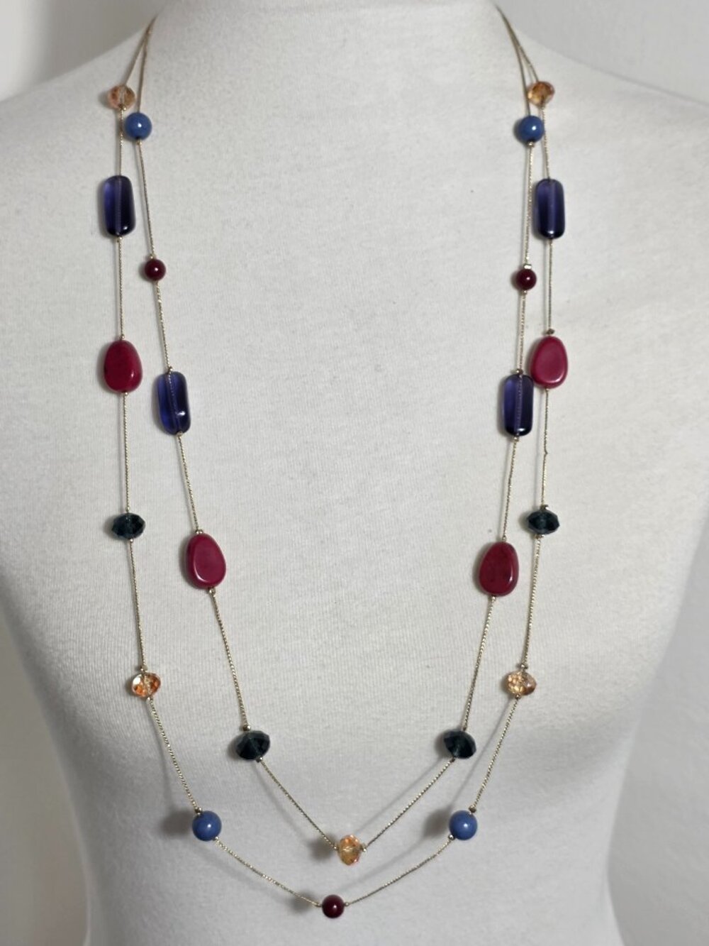 Talbots Two-Strand Station Necklace Multi-Colored Irregularly Shaped Stones